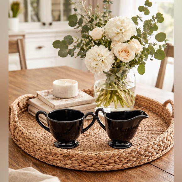 Fostoria Other - Vintage Elegant Fostoria FAIRFAX Ebony Glossy Black Glass Creamer Open Sugar
